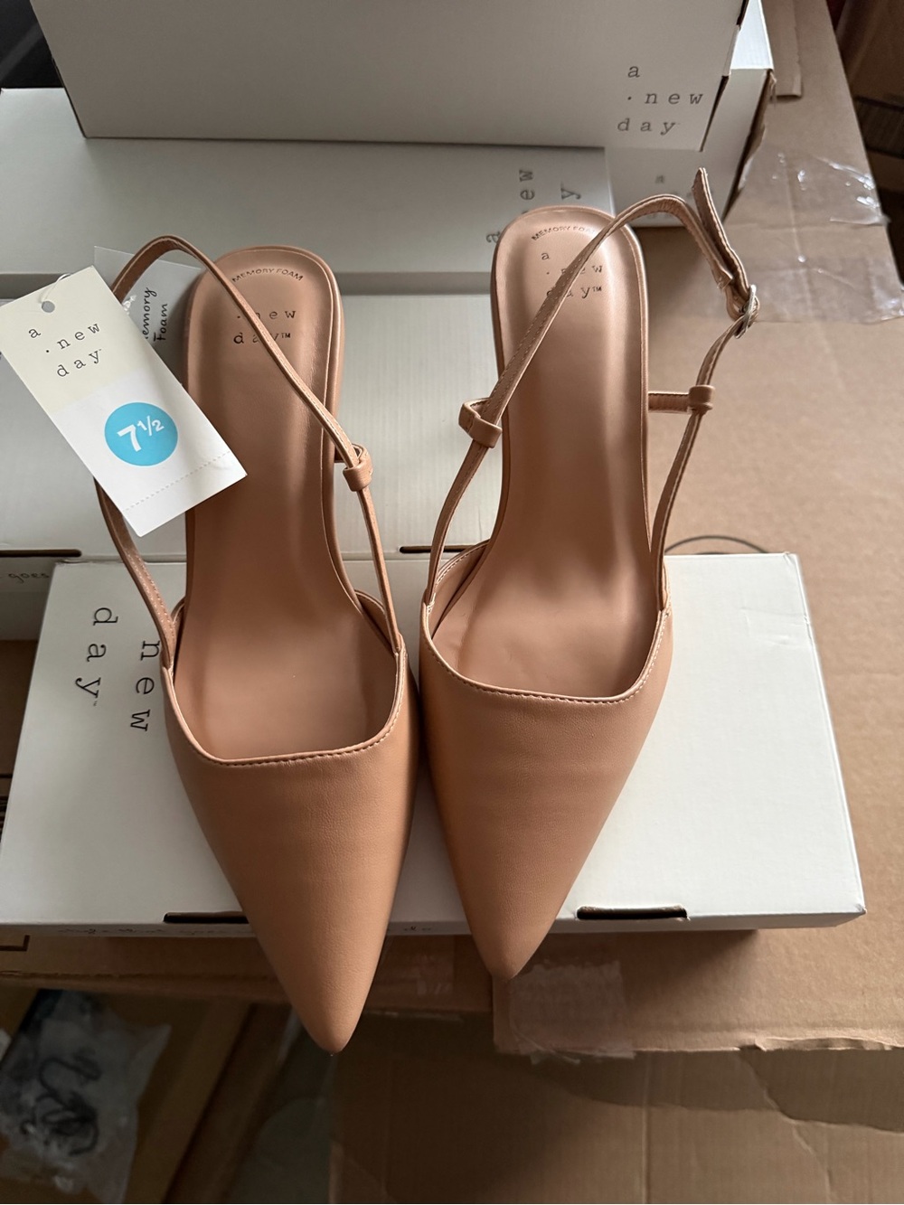 a new day Tan Pointed Slingback Heels